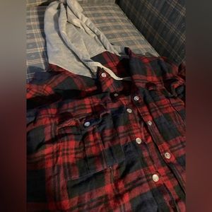 Hooded Plaid Button up